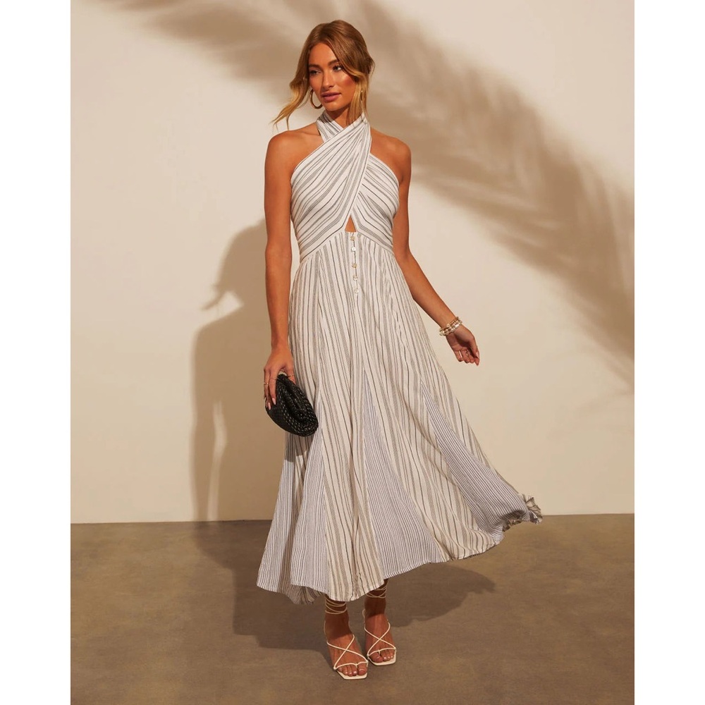 NWT Women’s Black and Off White Stripe Maxi Dress, Size Small